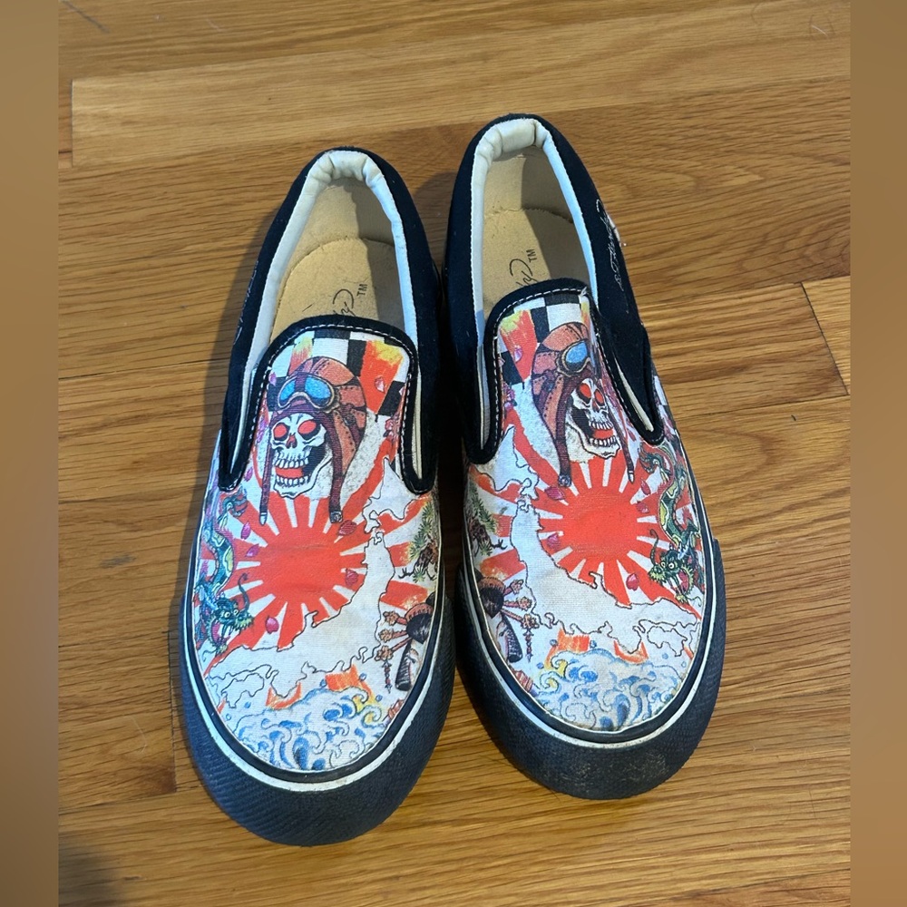 EUC Vintage Circa Early‎ 2000's Ed Hardy Japanese Fighter Pilot Slide On Shoes